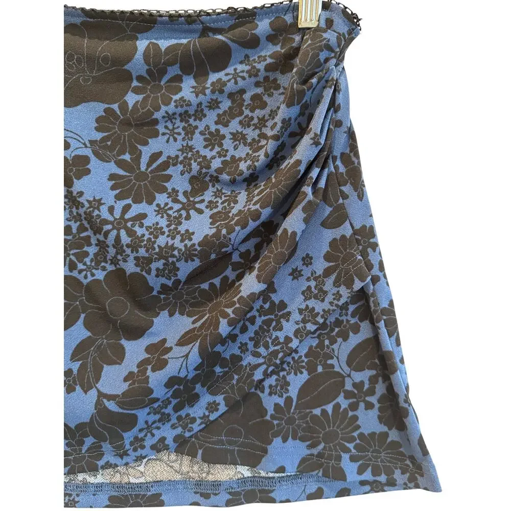 Urban Outfitters Jamie surplice knit mini skirt  Blue Floral Stretch Bodycon S